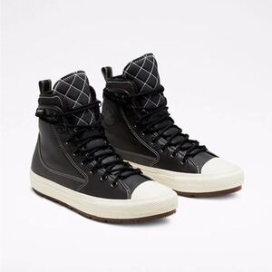 Size 10.5 Men's Converse NEW Leather Waterproof High-Top Black Sneakers